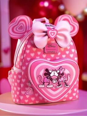 Disney Loungefly Valentines Exclusive Pink Minnie Heart Backpack New